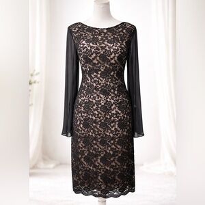Connected Apparel Black Lace Dress Sheer Sleeve Cocktail Dress | Elegant Evening